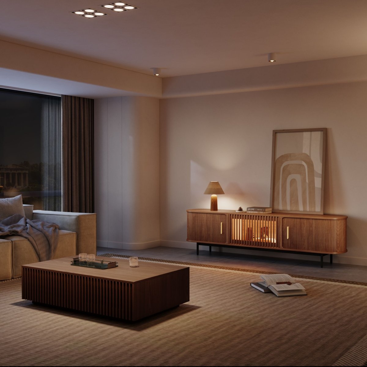 Solvra Mid - Century Tambour Door TV Stand - Exclusivia