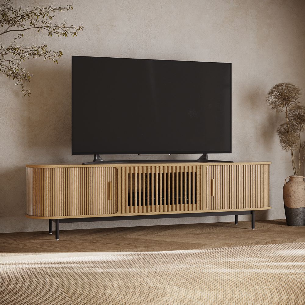 Solvra Mid - Century Tambour Door TV Stand - Exclusivia
