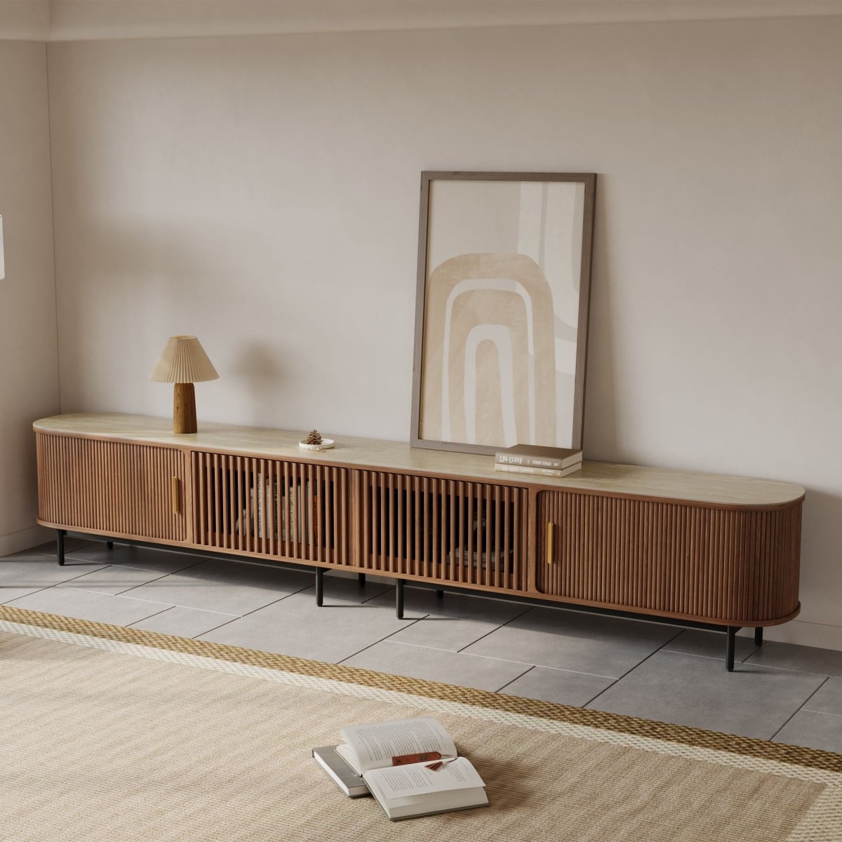 Solvra Mid - Century Tambour Door TV Stand - Exclusivia