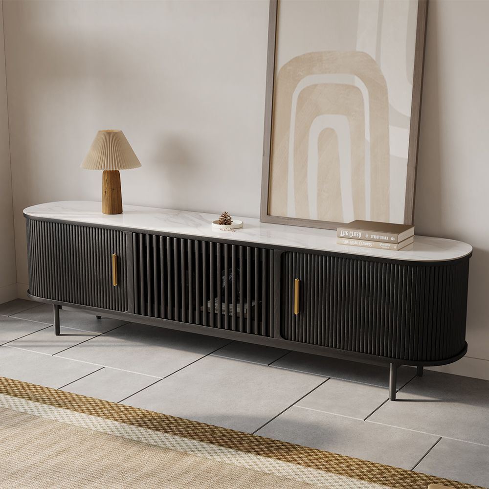 Solvra Mid - Century Tambour Door TV Stand - Exclusivia