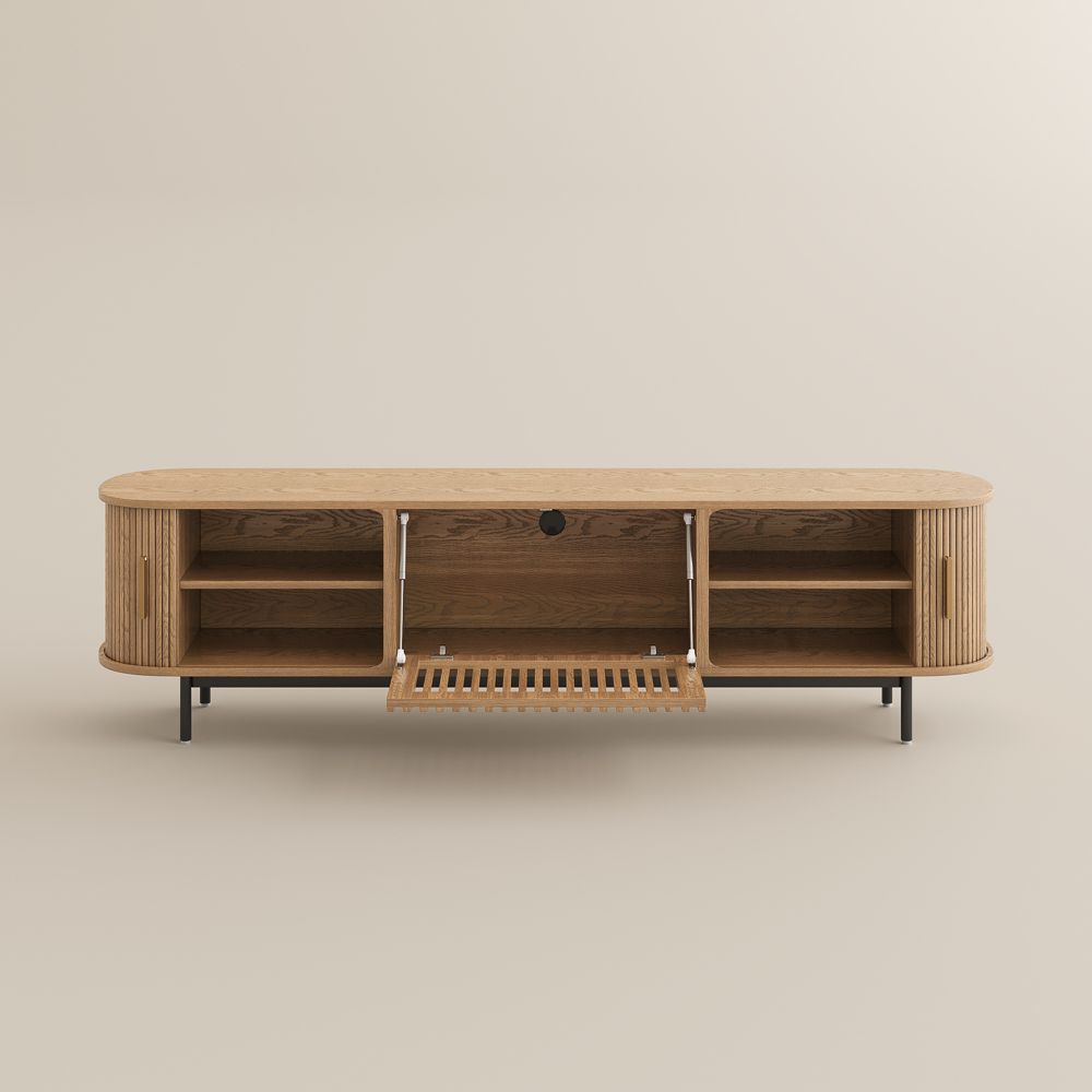 Solvra Mid - Century Tambour Door TV Stand - Exclusivia