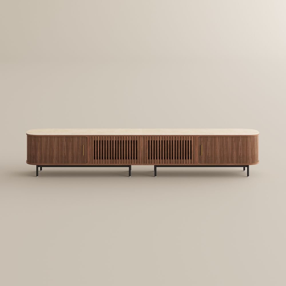 Solvra Mid - Century Tambour Door TV Stand - Exclusivia
