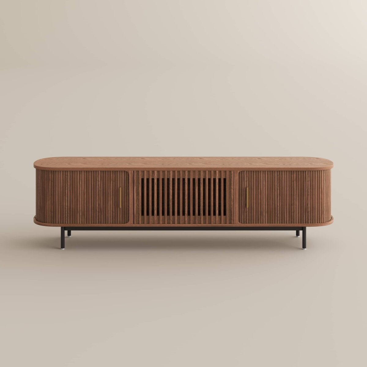 Solvra Mid - Century Tambour Door TV Stand - Exclusivia