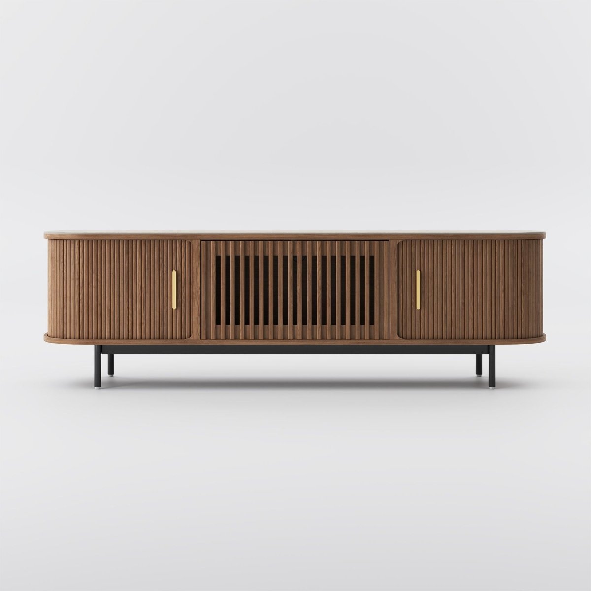 Solvra Mid - Century Tambour Door TV Stand - Exclusivia