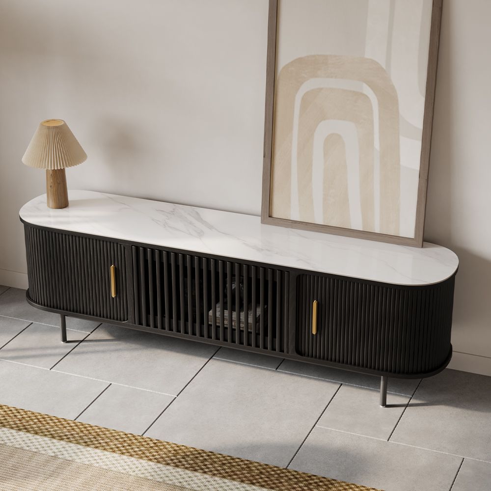 Solvra Mid - Century Tambour Door TV Stand - Exclusivia