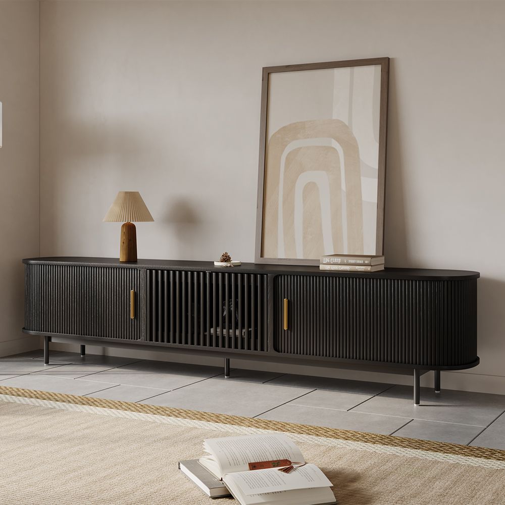Solvra Mid - Century Tambour Door TV Stand - Exclusivia