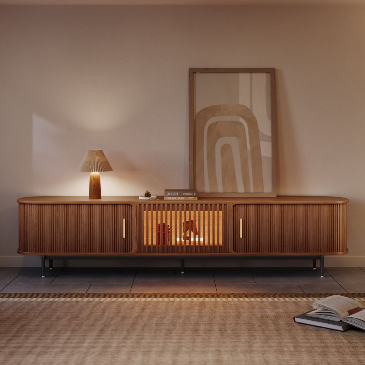 Solvra Mid - Century Tambour Door TV Stand - Exclusivia