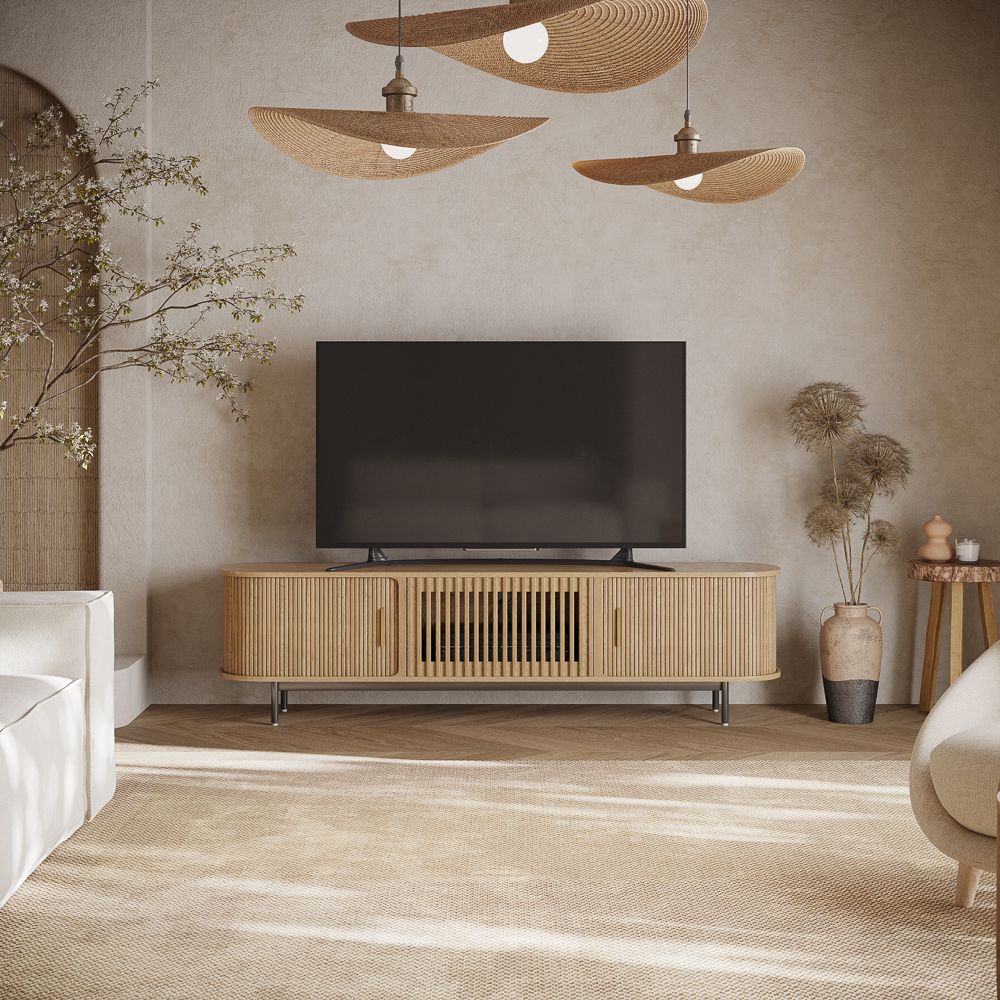 Solvra Mid - Century Tambour Door TV Stand - Exclusivia