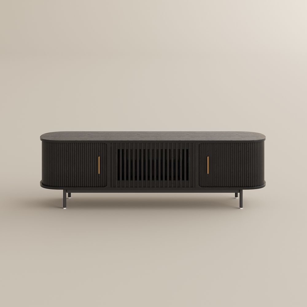 Solvra Mid - Century Tambour Door TV Stand - Exclusivia