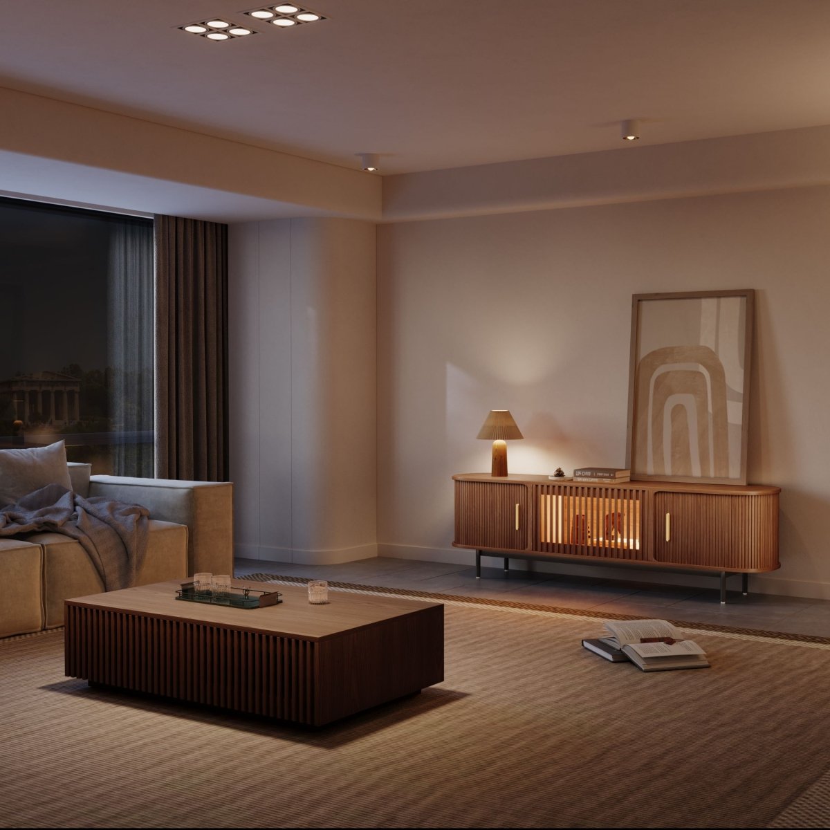 Solvra Mid - Century Tambour Door TV Stand - Exclusivia