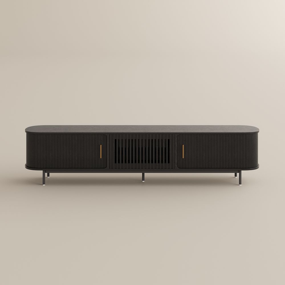 Solvra Mid - Century Tambour Door TV Stand - Exclusivia