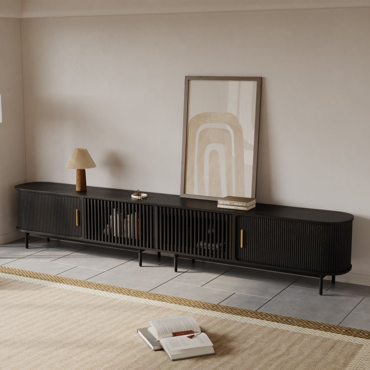 Solvra Mid - Century Tambour Door TV Stand - Exclusivia