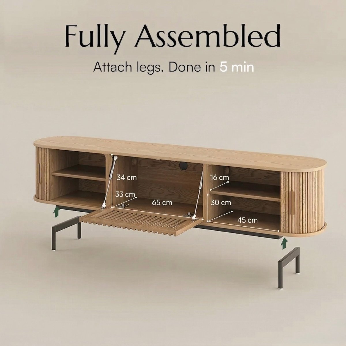Solvra Mid - Century Tambour Door TV Stand - Exclusivia
