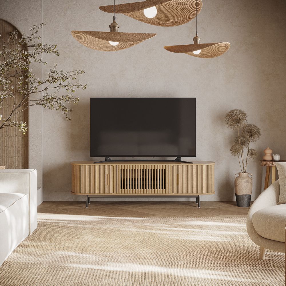 Solvra Mid - Century Tambour Door TV Stand - Exclusivia