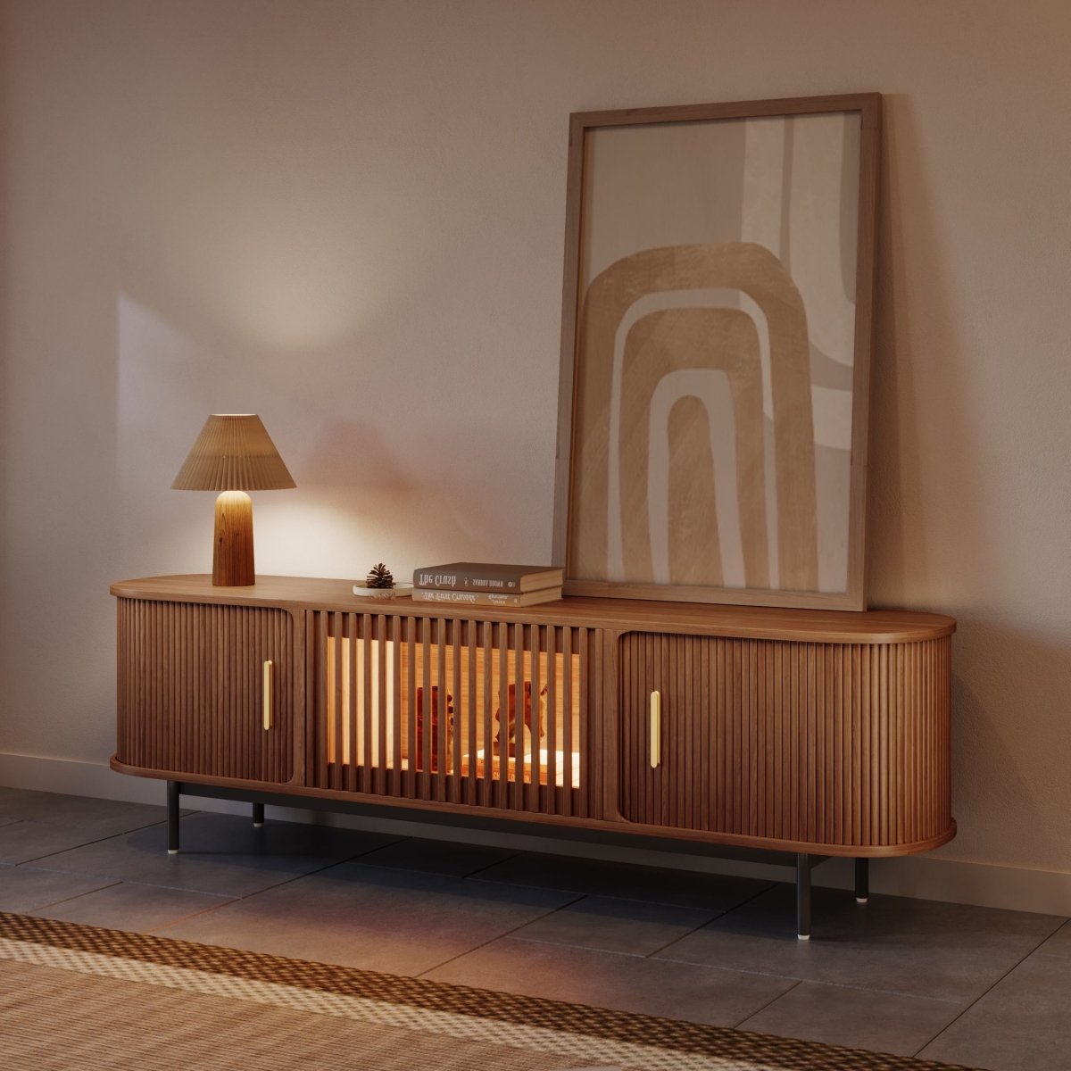 Solvra Mid - Century Tambour Door TV Stand - Exclusivia