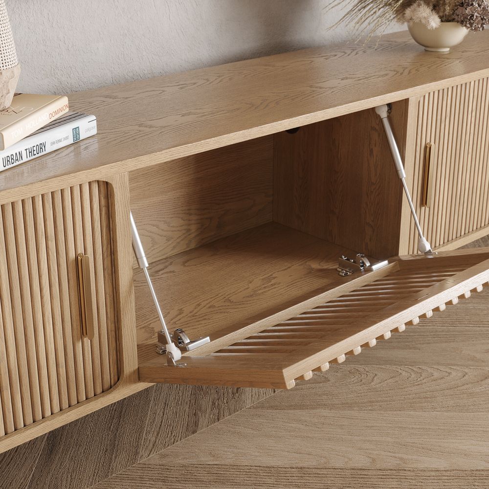 Solvra Mid - Century Tambour Door TV Stand - Exclusivia