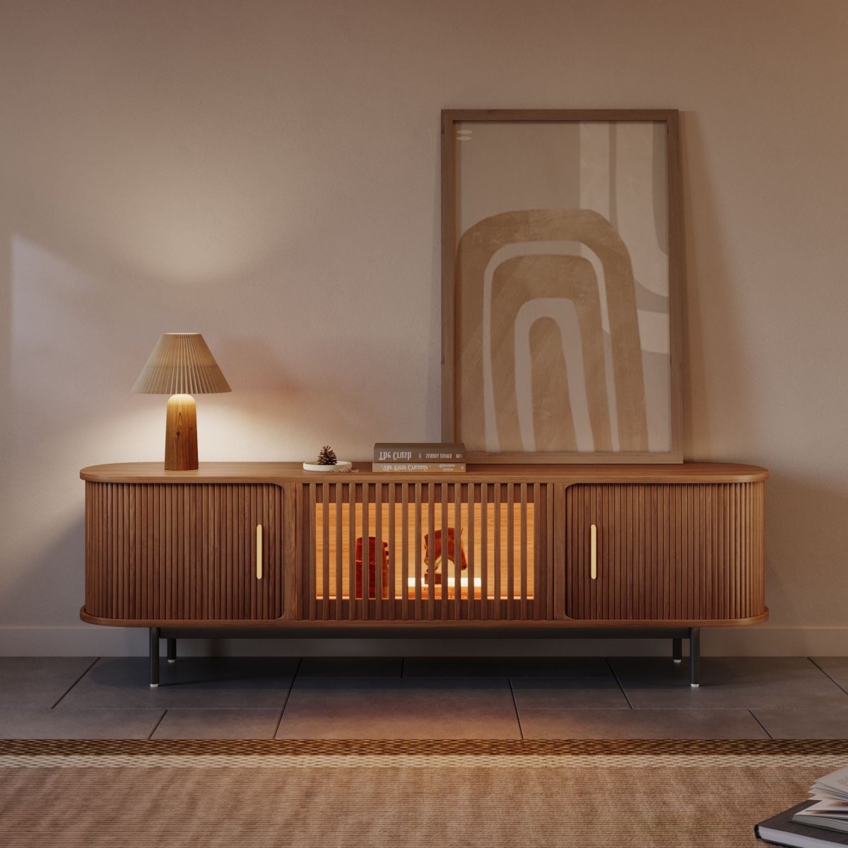 Solvra Mid - Century Tambour Door TV Stand - Exclusivia
