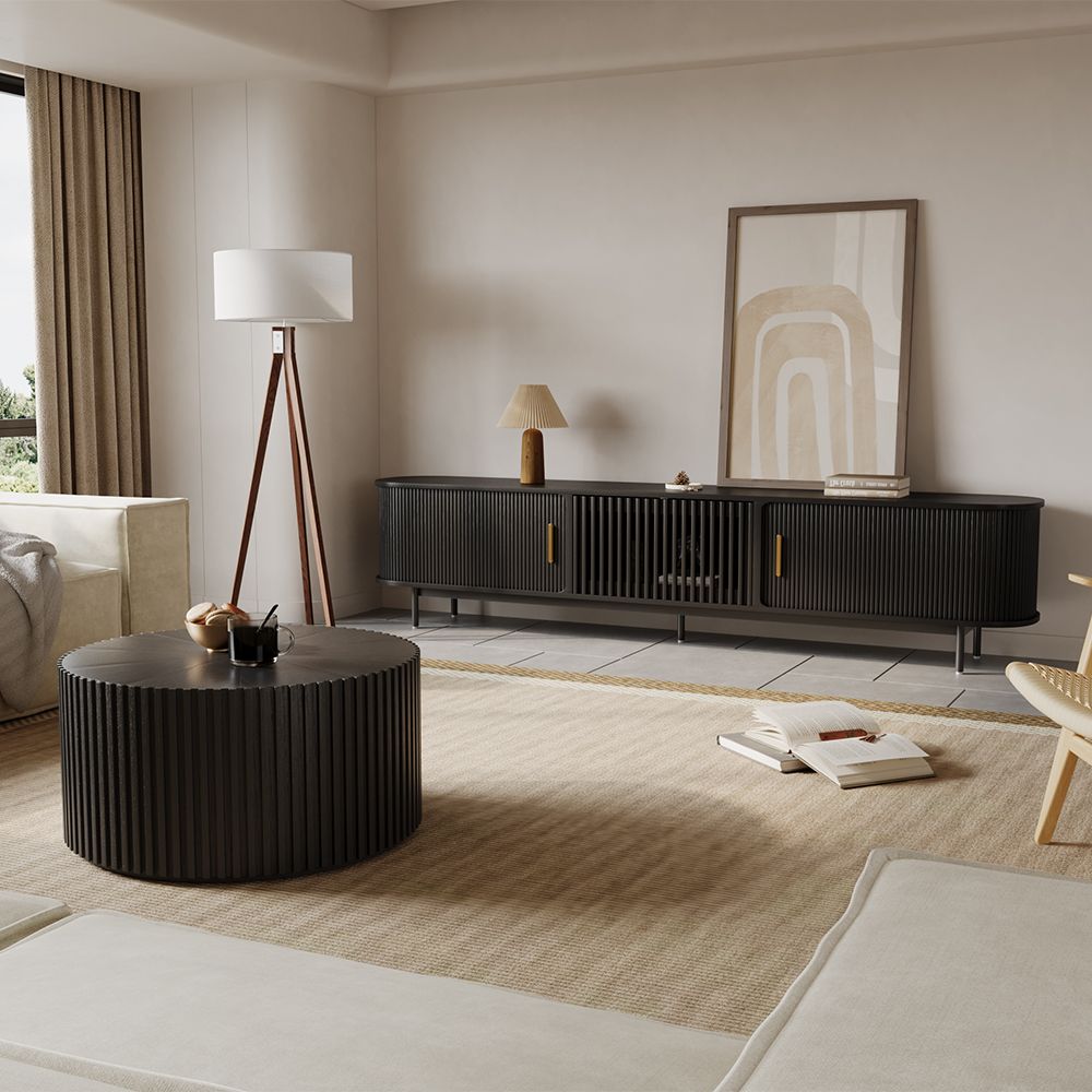 Solvra Mid - Century Tambour Door TV Stand - Exclusivia