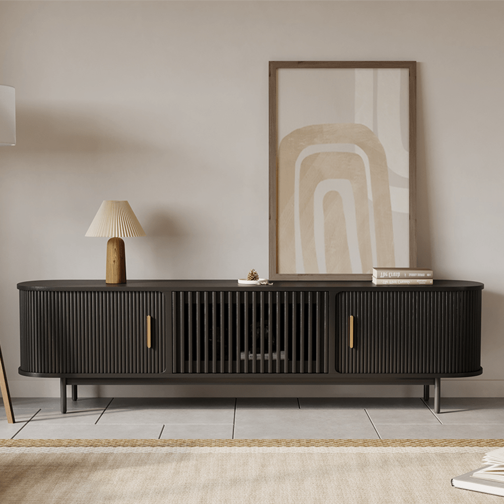 Solvra Mid - Century Tambour Door TV Stand - Exclusivia