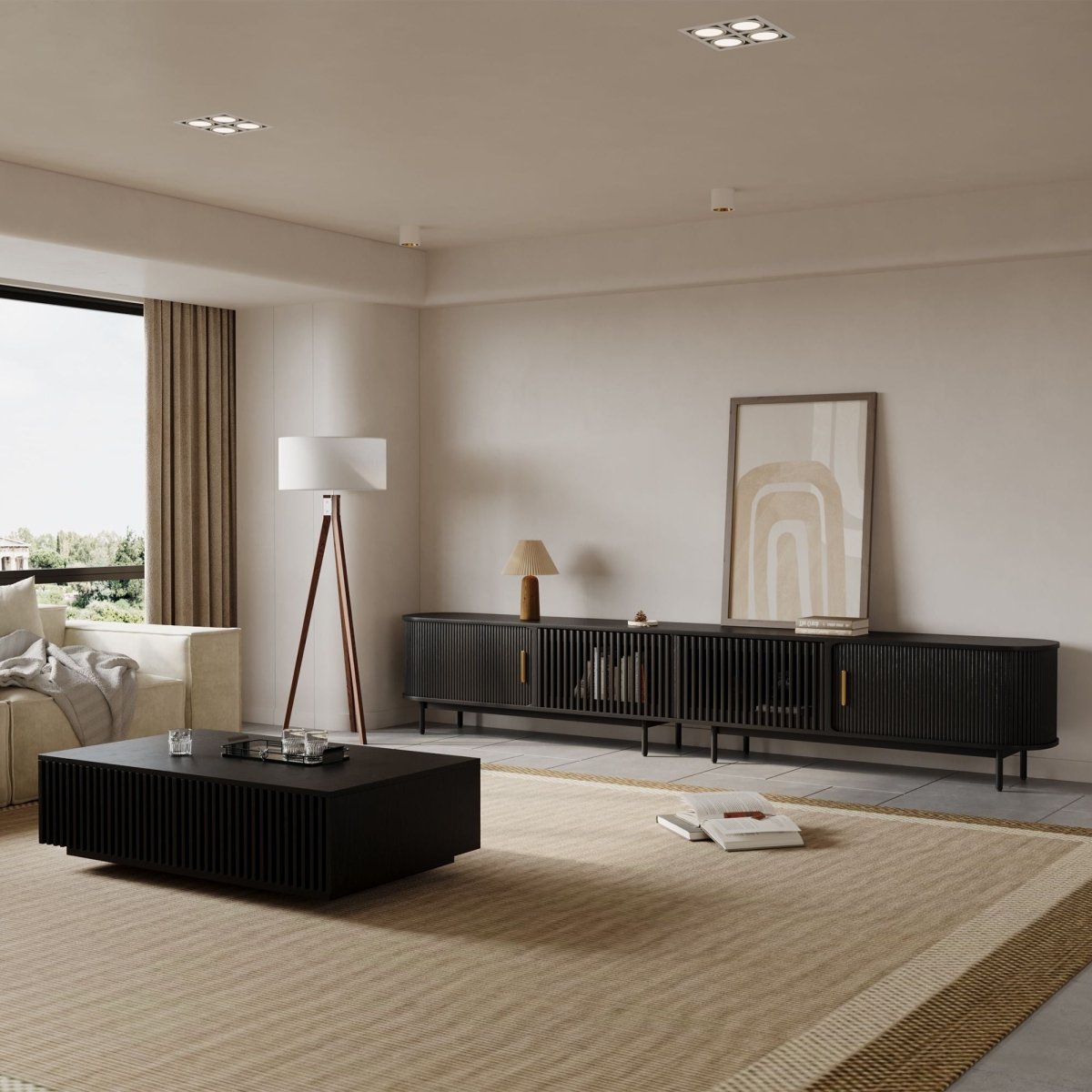 Solvra Mid - Century Tambour Door TV Stand - Exclusivia