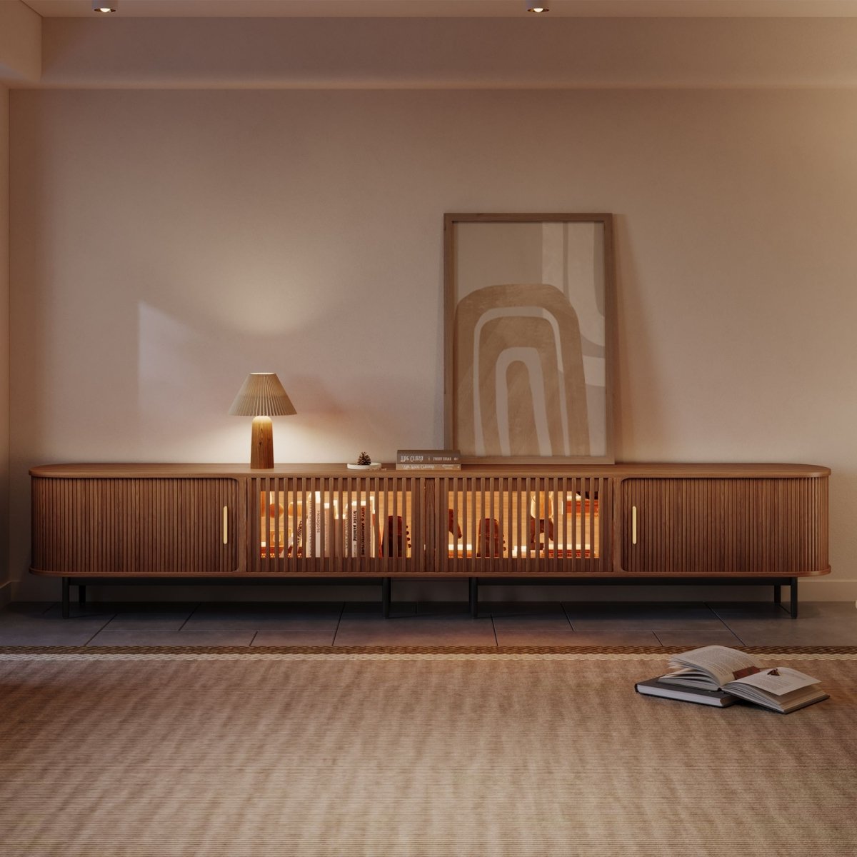 Solvra Mid - Century Tambour Door TV Stand - Exclusivia