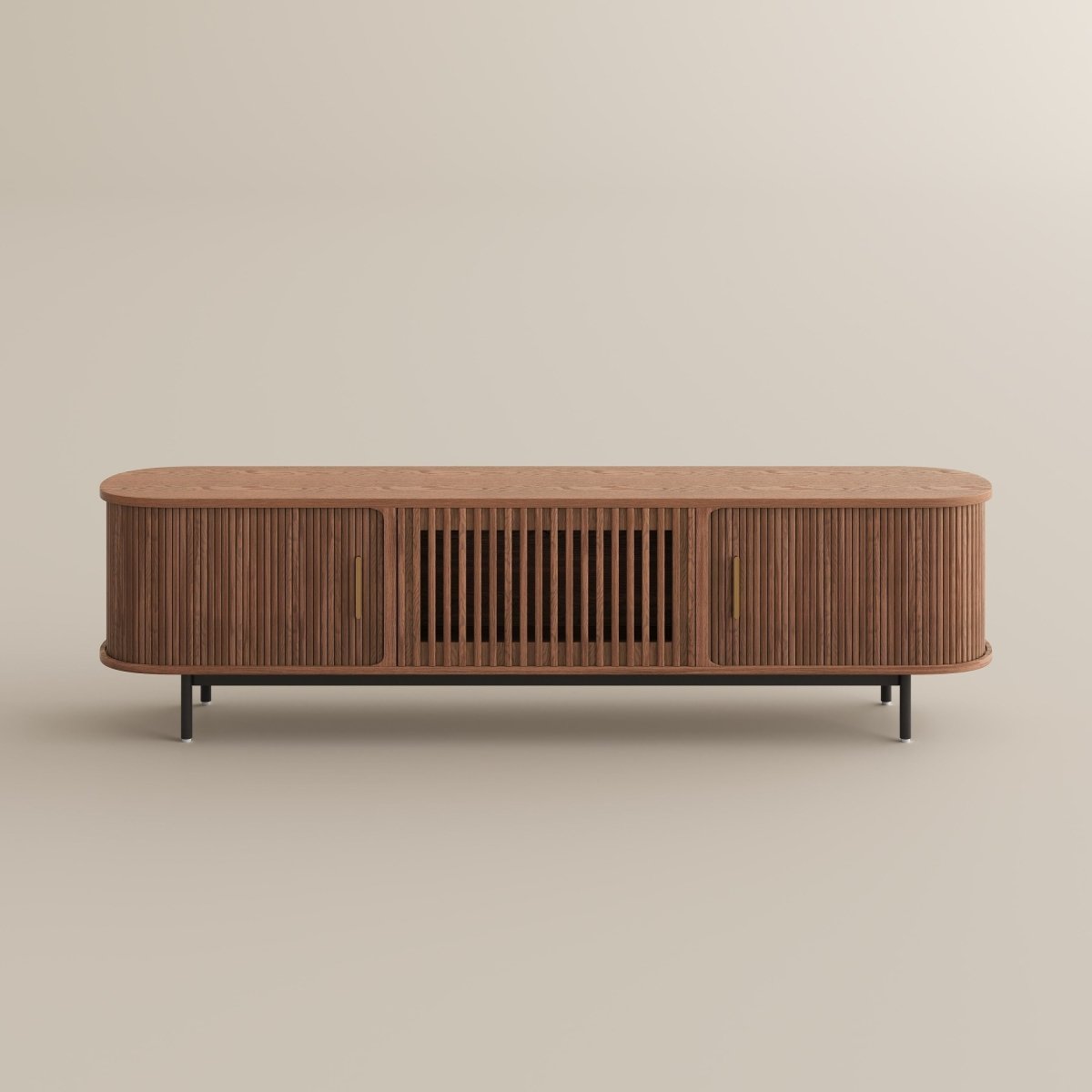 Solvra Mid - Century Tambour Door TV Stand - Exclusivia