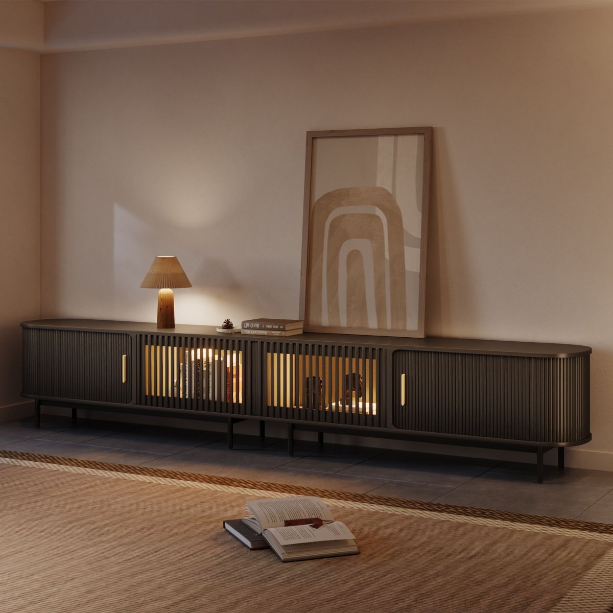 Solvra Mid - Century Tambour Door TV Stand - Exclusivia