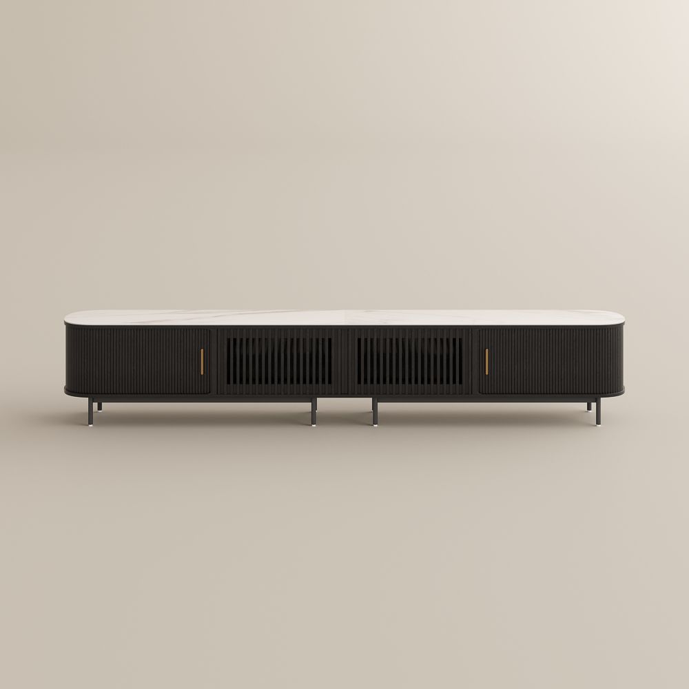 Solvra Mid - Century Tambour Door TV Stand - Exclusivia