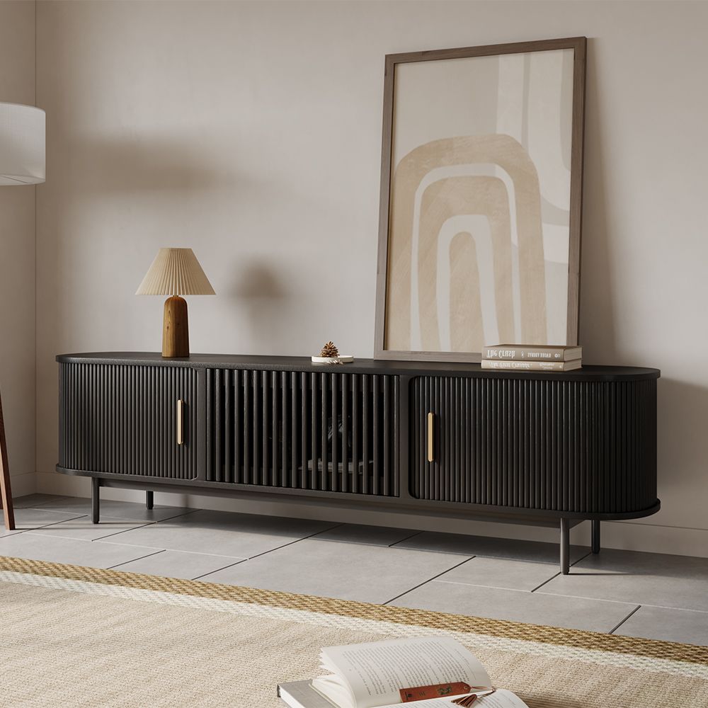 Solvra Mid - Century Tambour Door TV Stand - Exclusivia