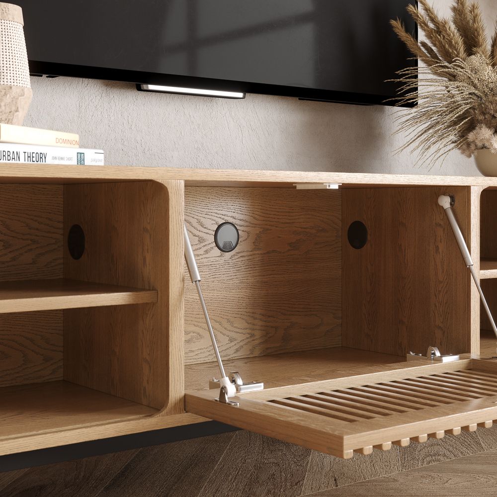 Solvra Mid - Century Tambour Door TV Stand - Exclusivia