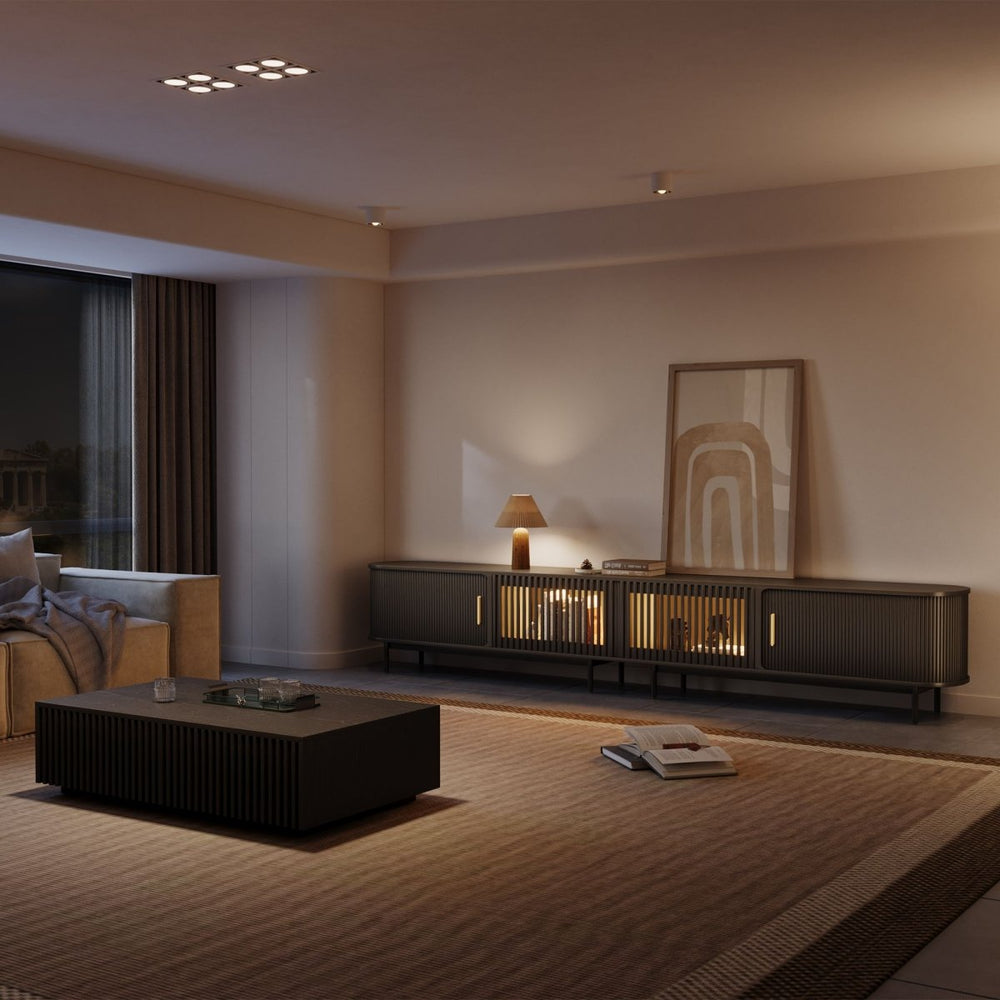 Solvra Mid - Century Tambour Door TV Stand - Exclusivia