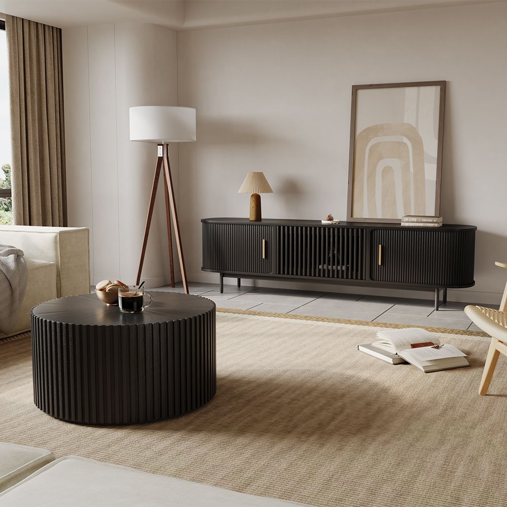 Solvra Mid - Century Tambour Door TV Stand - Exclusivia