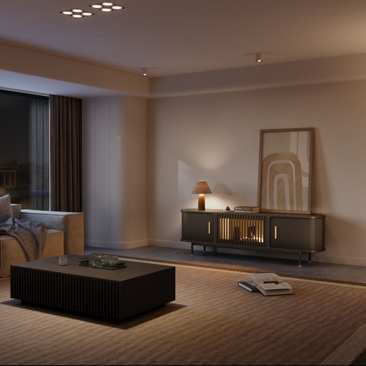 Solvra Mid - Century Tambour Door TV Stand - Exclusivia