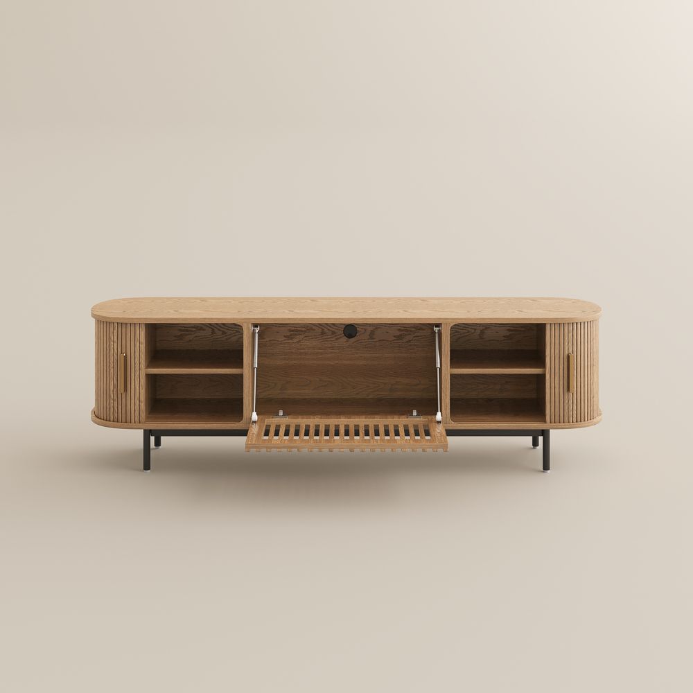 Solvra Mid - Century Tambour Door TV Stand - Exclusivia