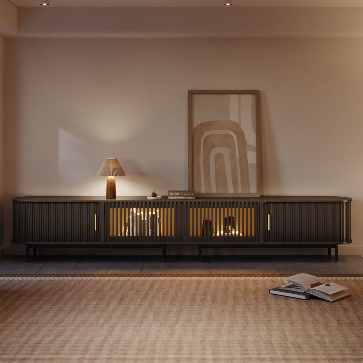 Solvra Mid - Century Tambour Door TV Stand - Exclusivia
