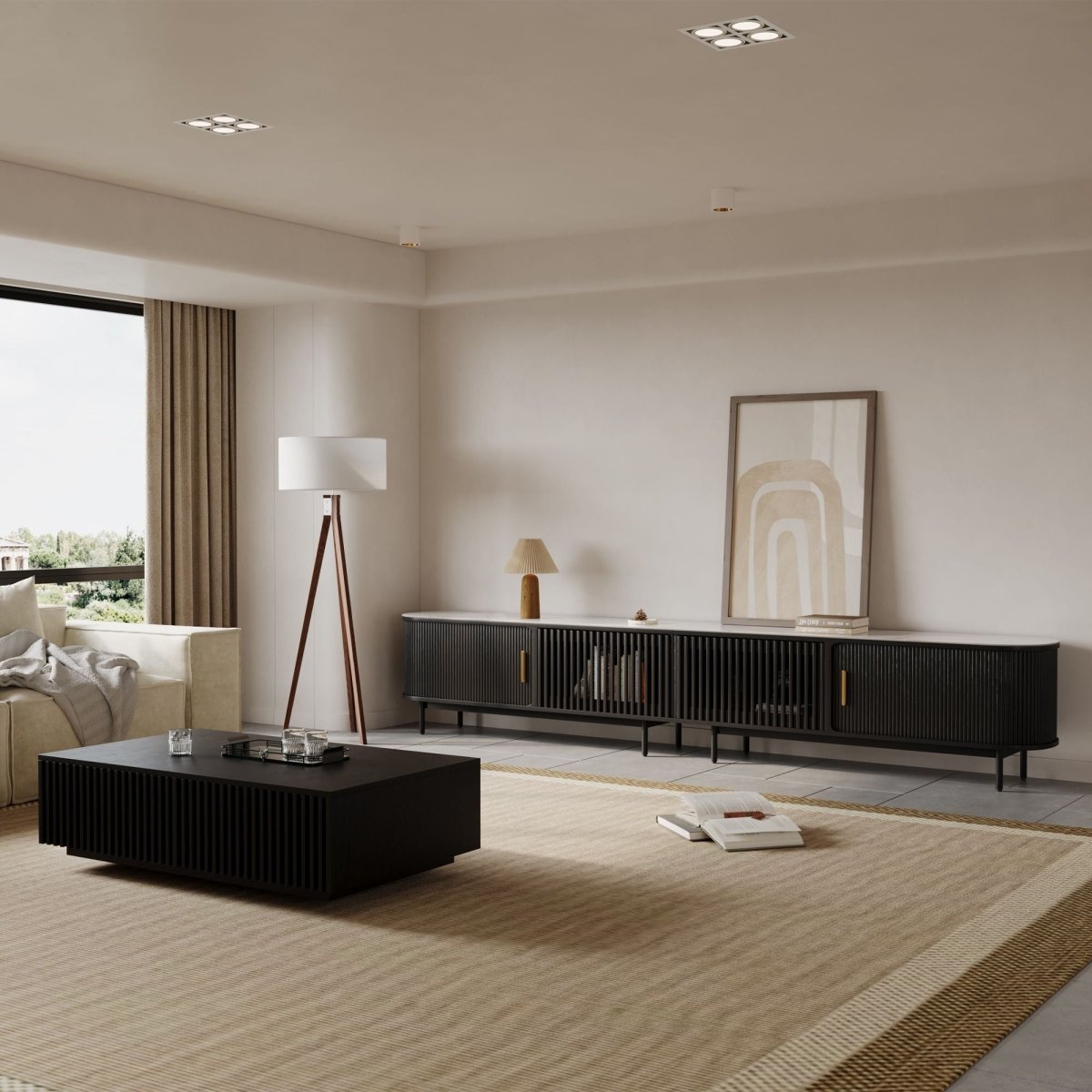 Solvra Mid - Century Tambour Door TV Stand - Exclusivia