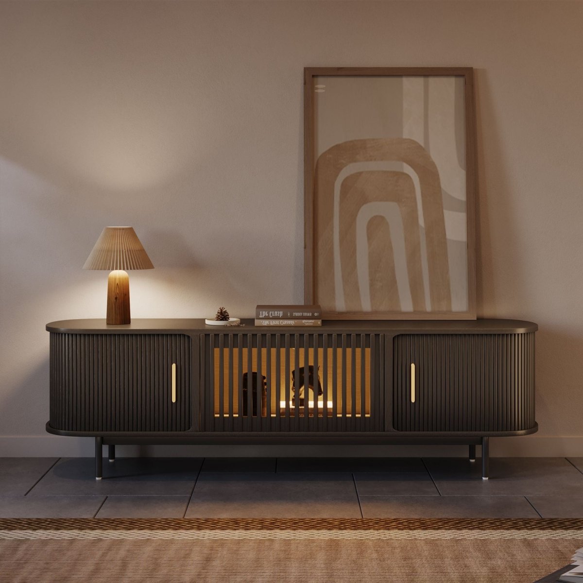 Solvra Mid - Century Tambour Door TV Stand - Exclusivia