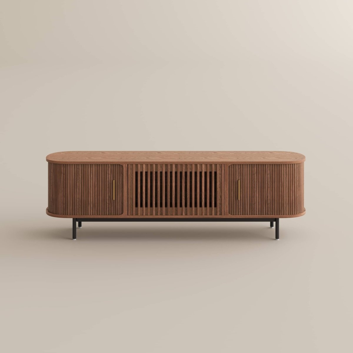 Solvra Mid - Century Tambour Door TV Stand - Exclusivia