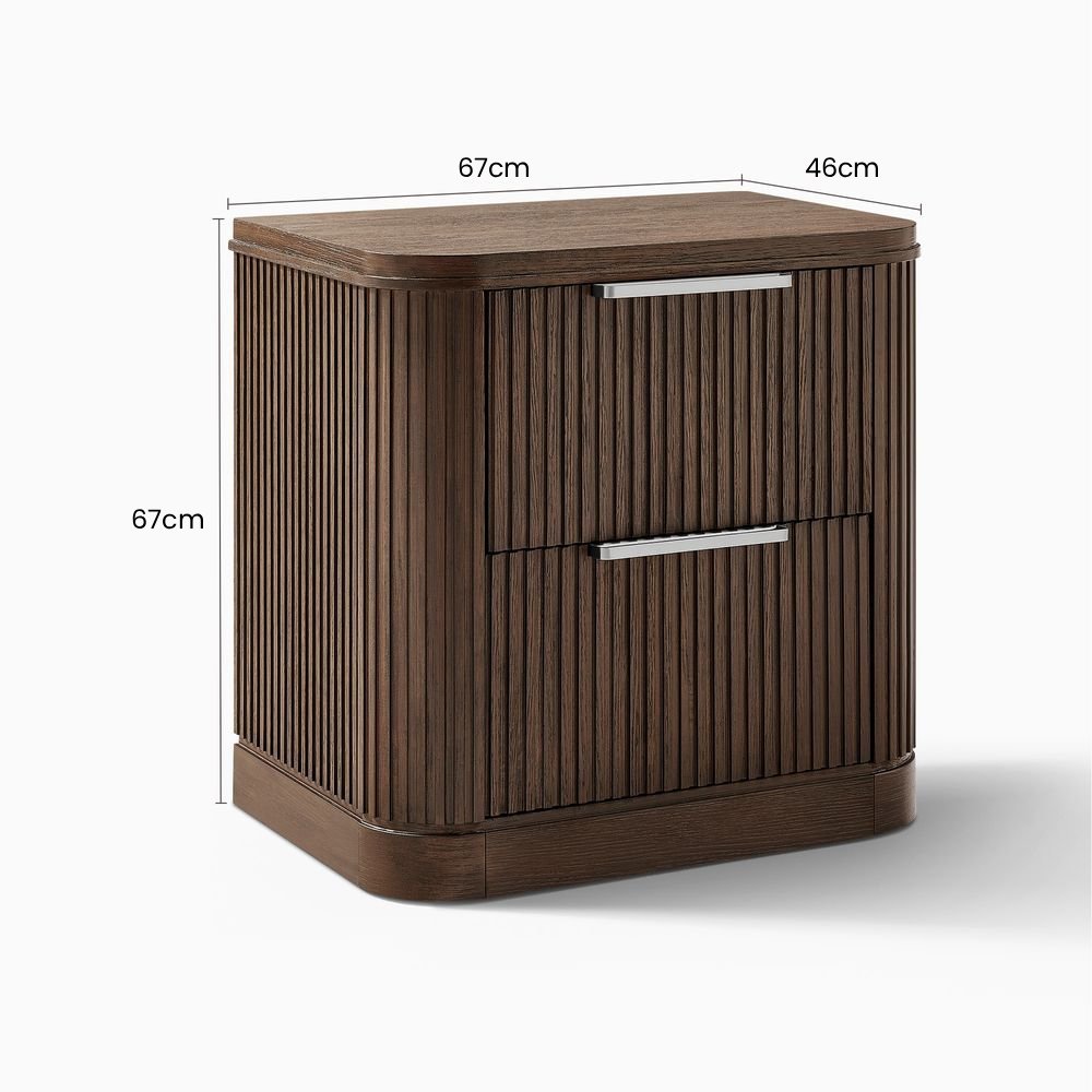 Toren 2 - Drawer Fluted Nightstand, 67 cm - Exclusivia