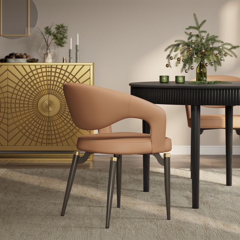 Velin Armrest Leather Dining Chairs (Set of 2) - Exclusivia