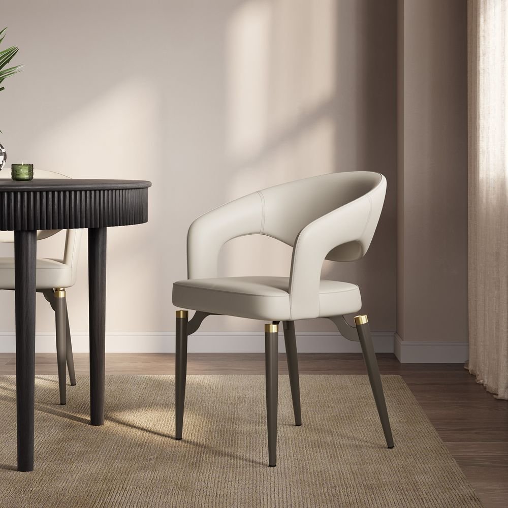 Velin Armrest Leather Dining Chairs (Set of 2) - Exclusivia