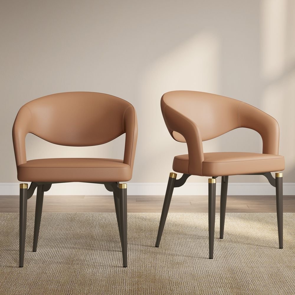 Velin Armrest Leather Dining Chairs (Set of 2) - Exclusivia