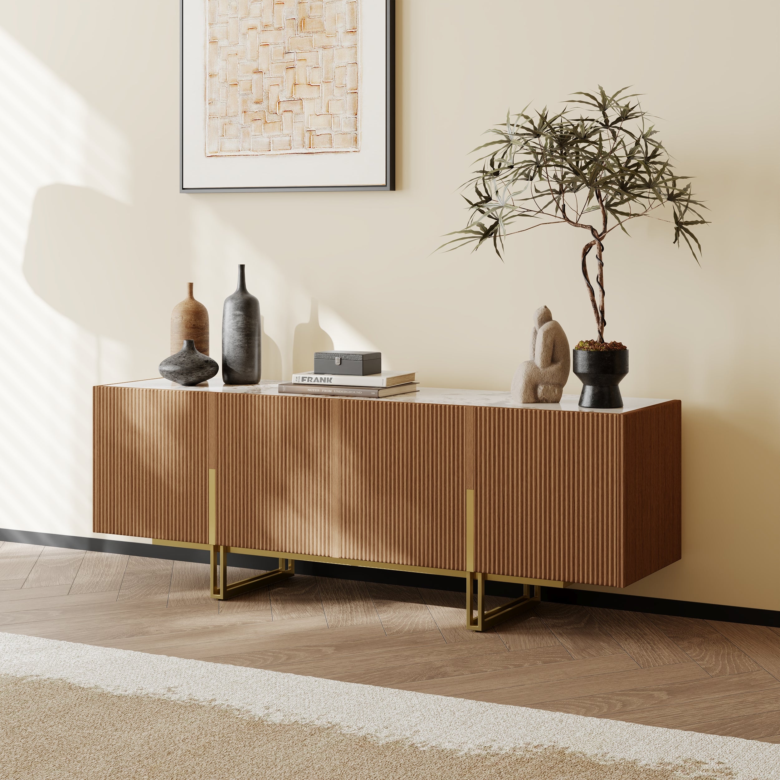Auro Sintered Stone Fluted TV Console