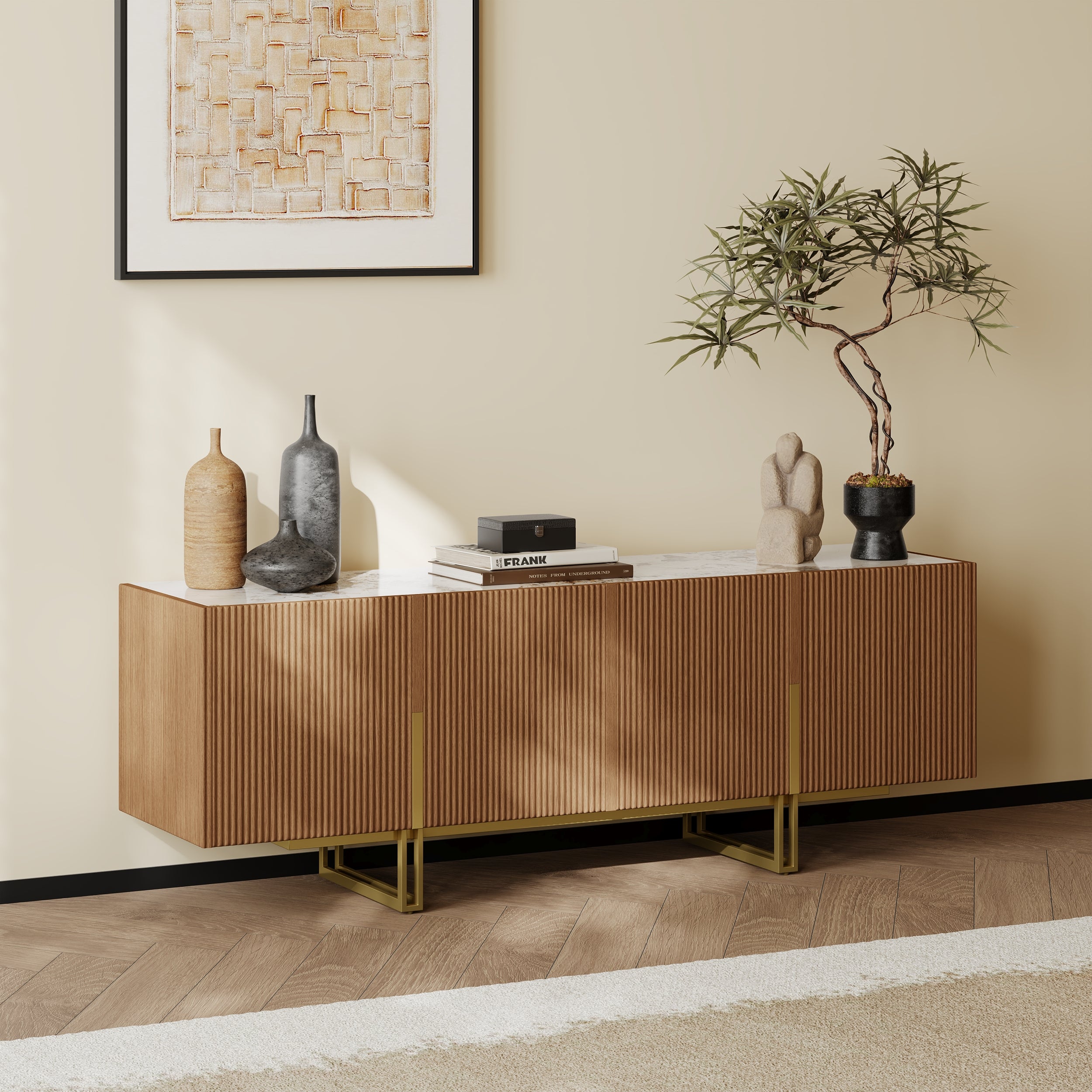Auro Sintered Stone Fluted TV Console