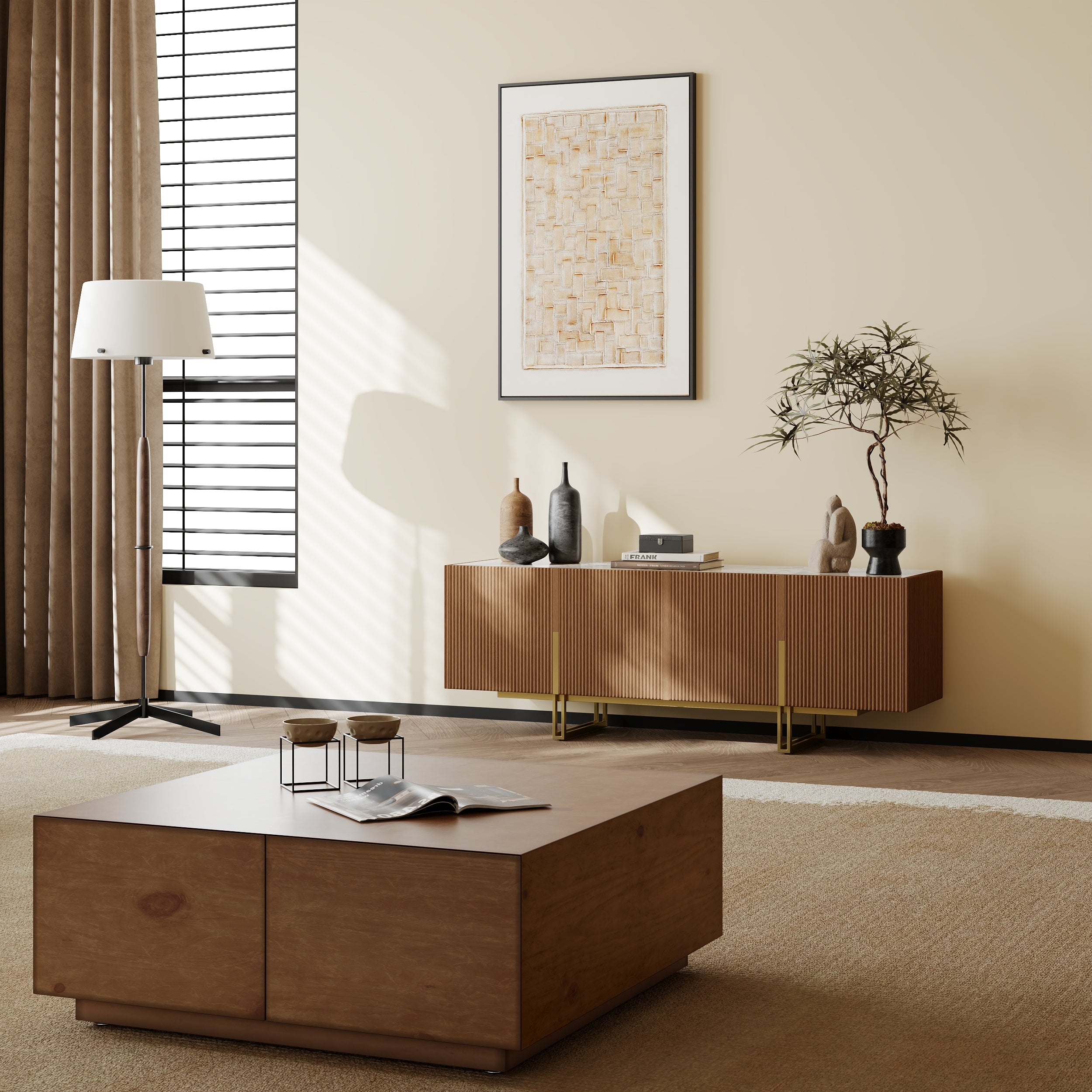 Auro Sintered Stone Fluted TV Console