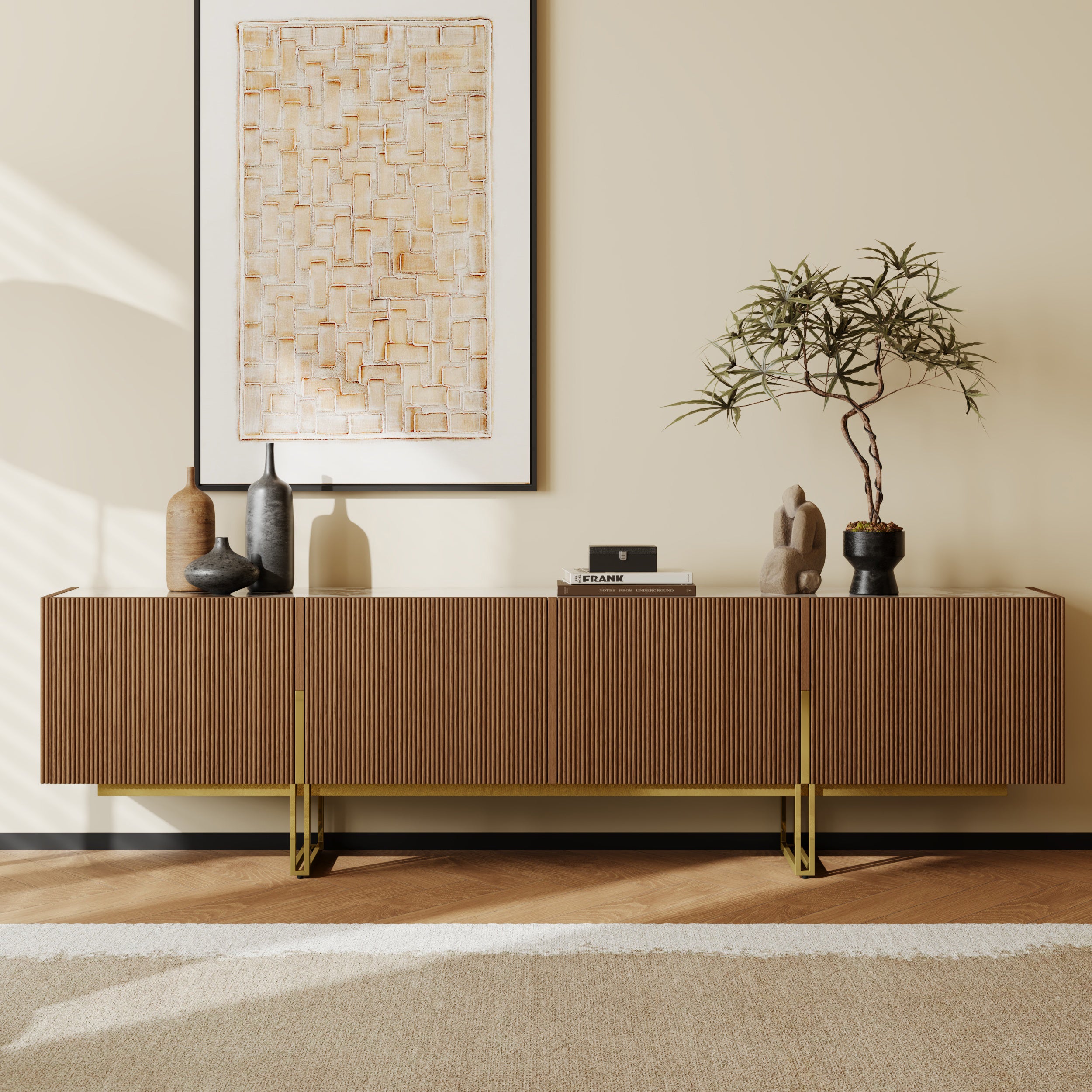 Auro Sintered Stone Fluted TV Console