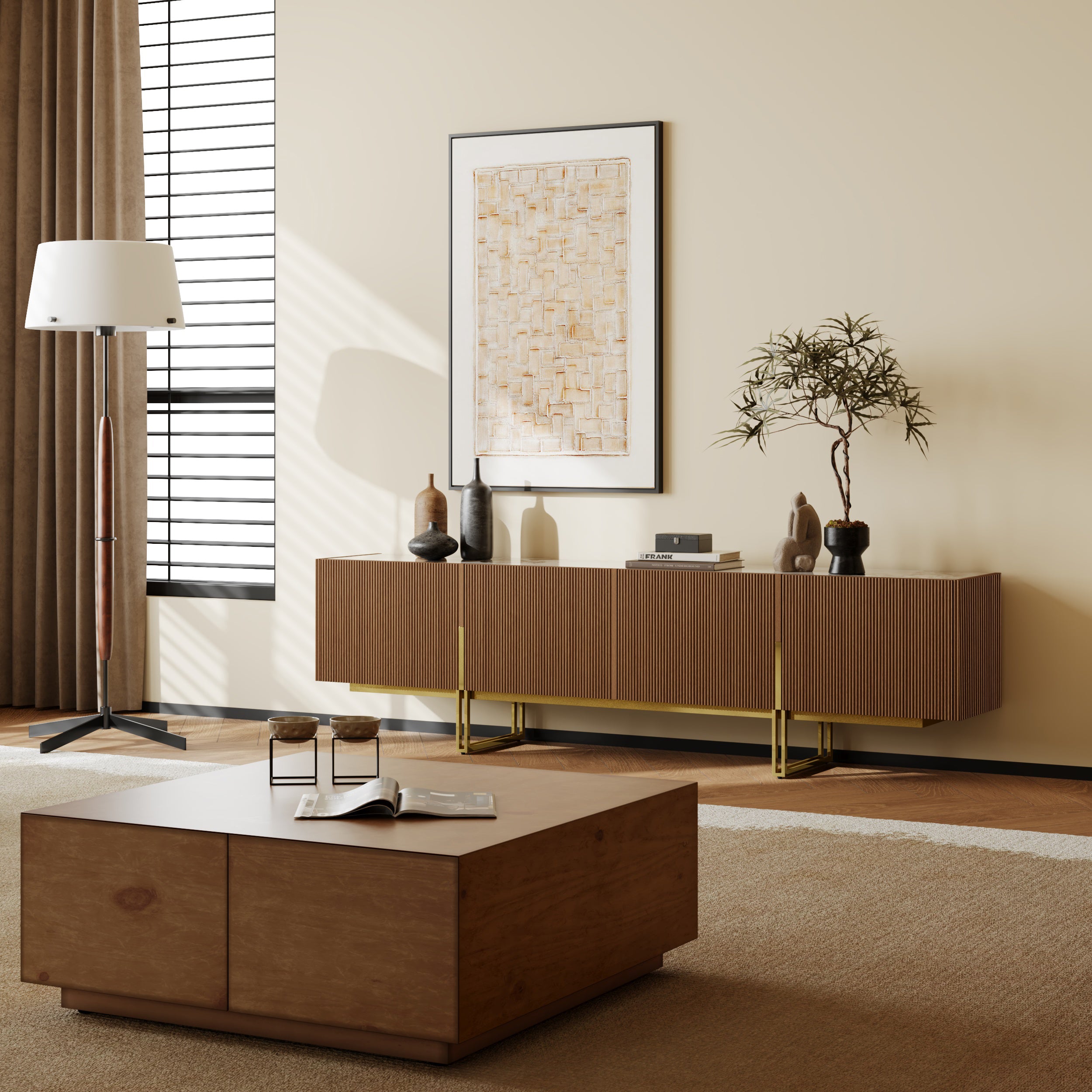 Auro Sintered Stone Fluted TV Console