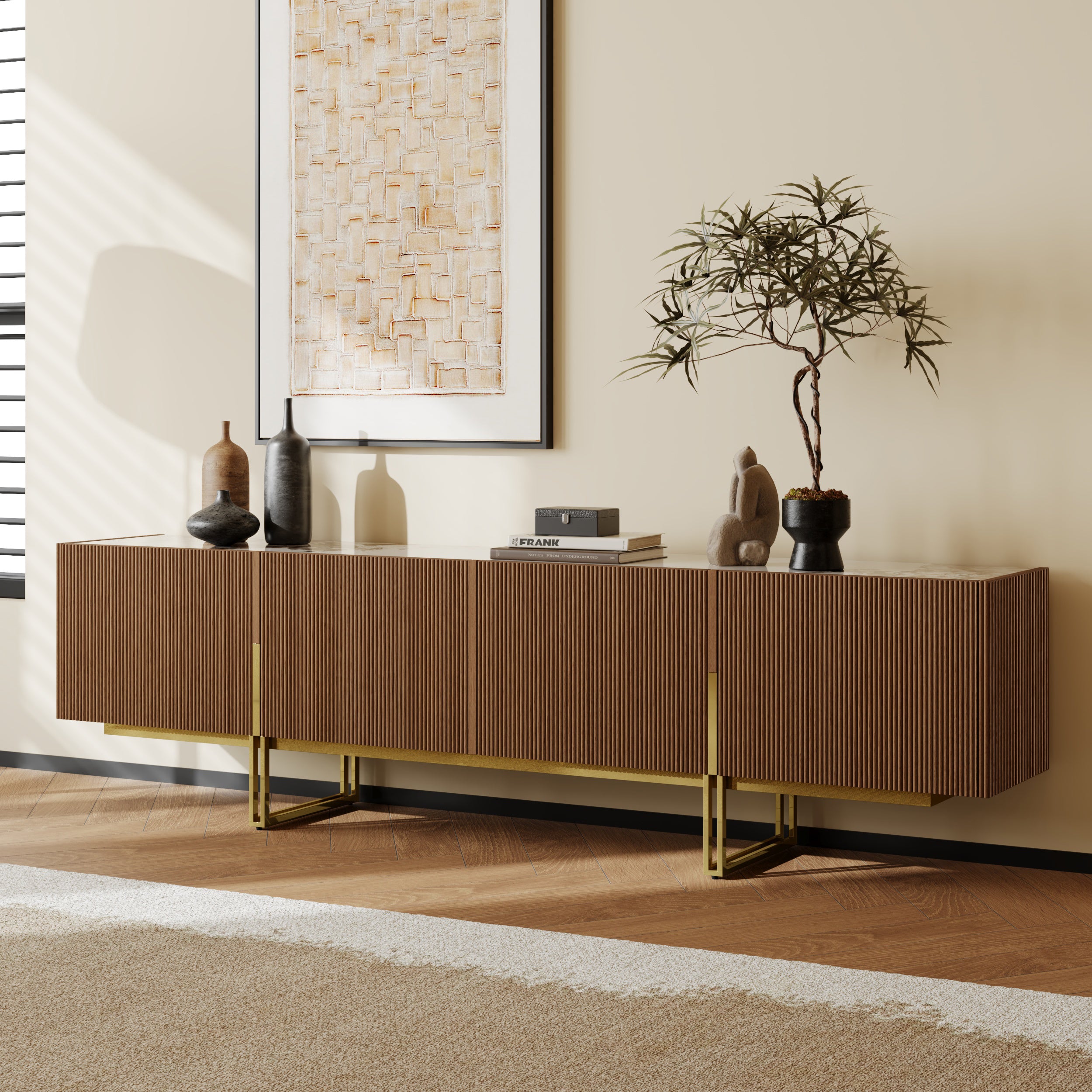 Auro Sintered Stone Fluted TV Console