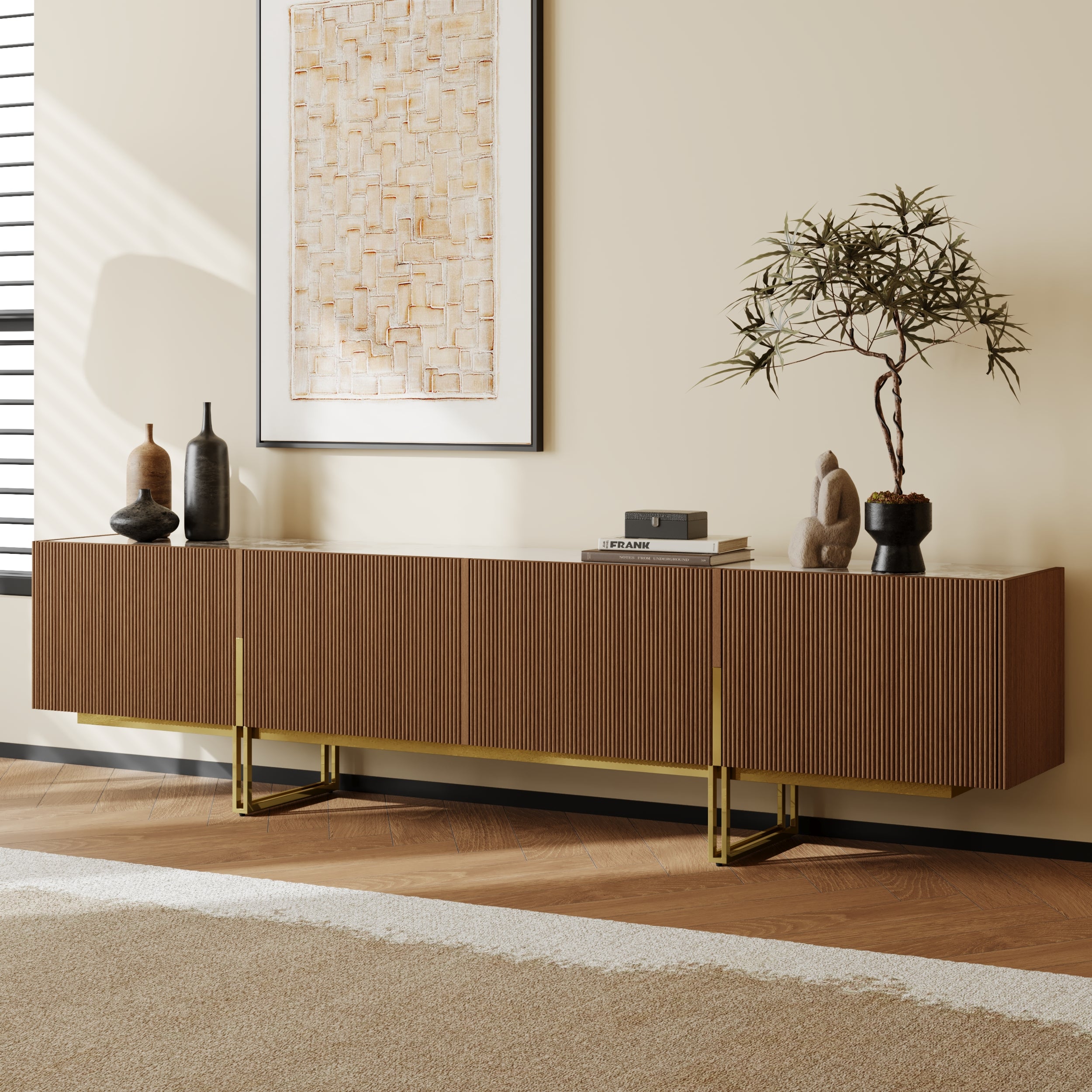 Auro Sintered Stone Fluted TV Console