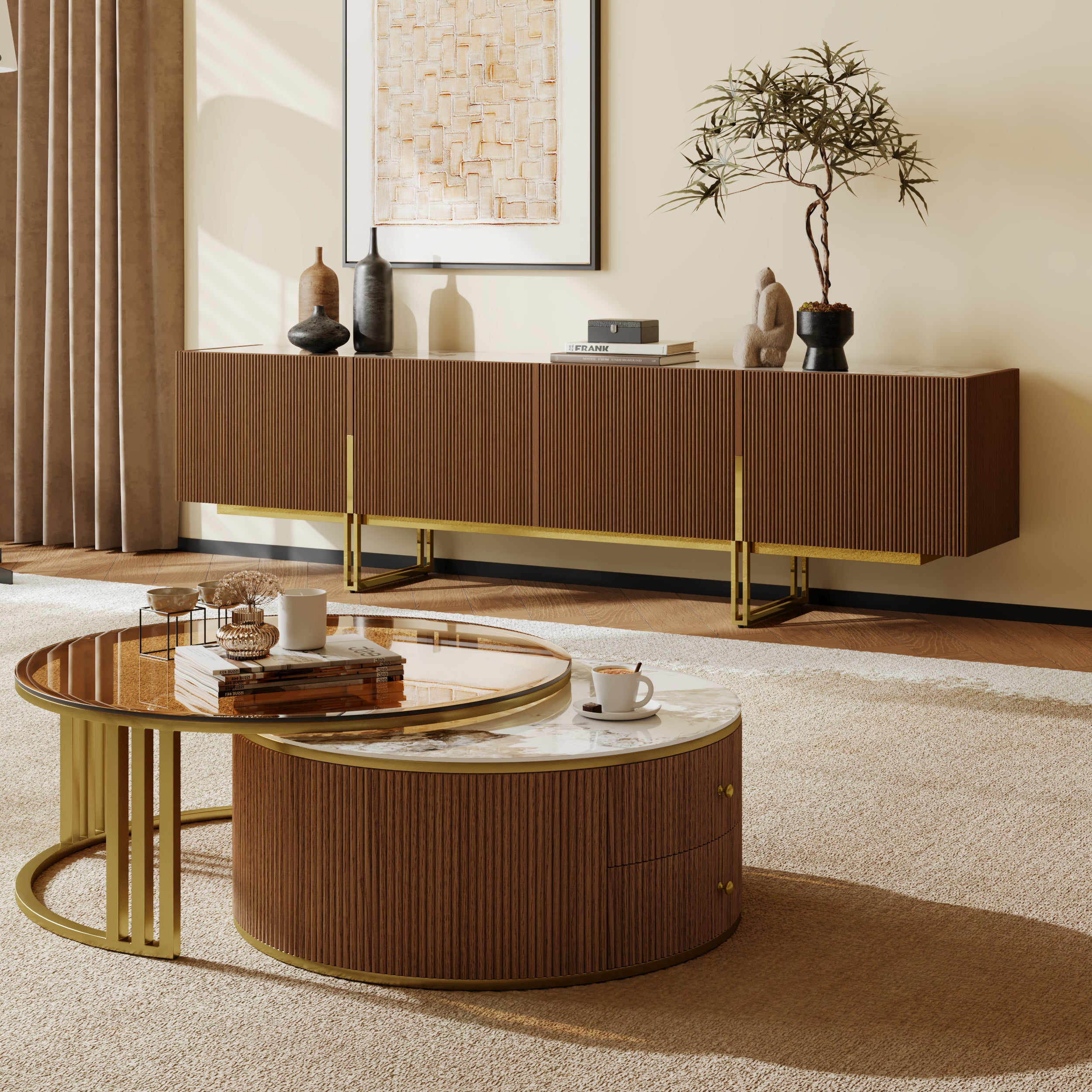 Auro Sintered Stone Fluted TV Console